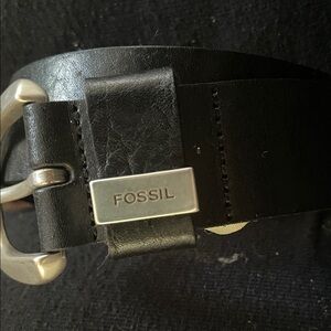Fossil Black Leather Belt with Silver Buckle
